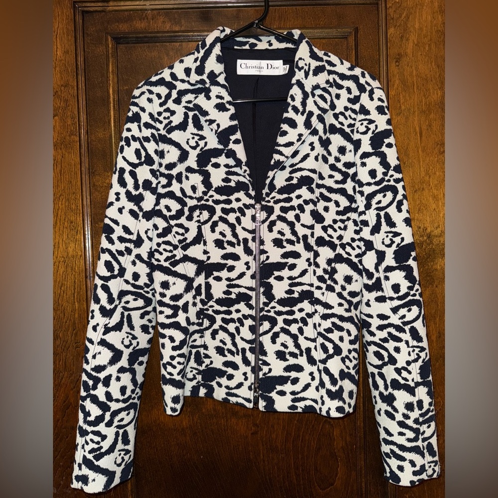 Dior Navy and White Blazer with Abstract Pattern